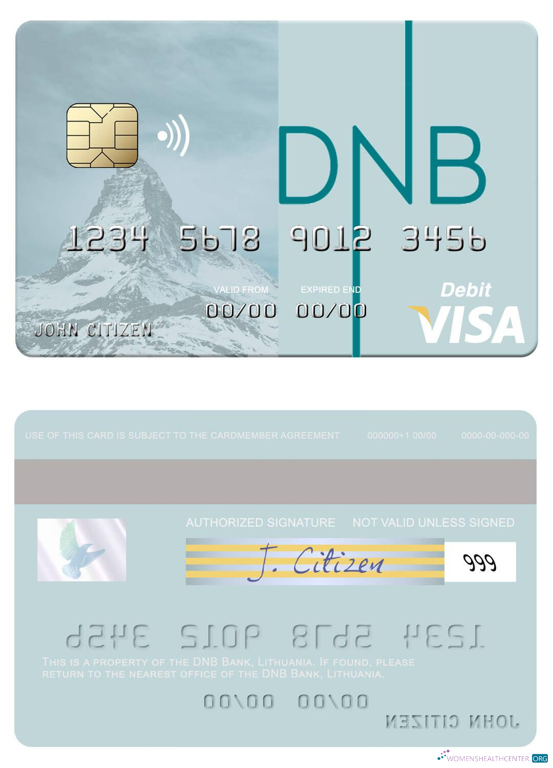 Download Lithuania DNB Bank visa debit card Photoshop template